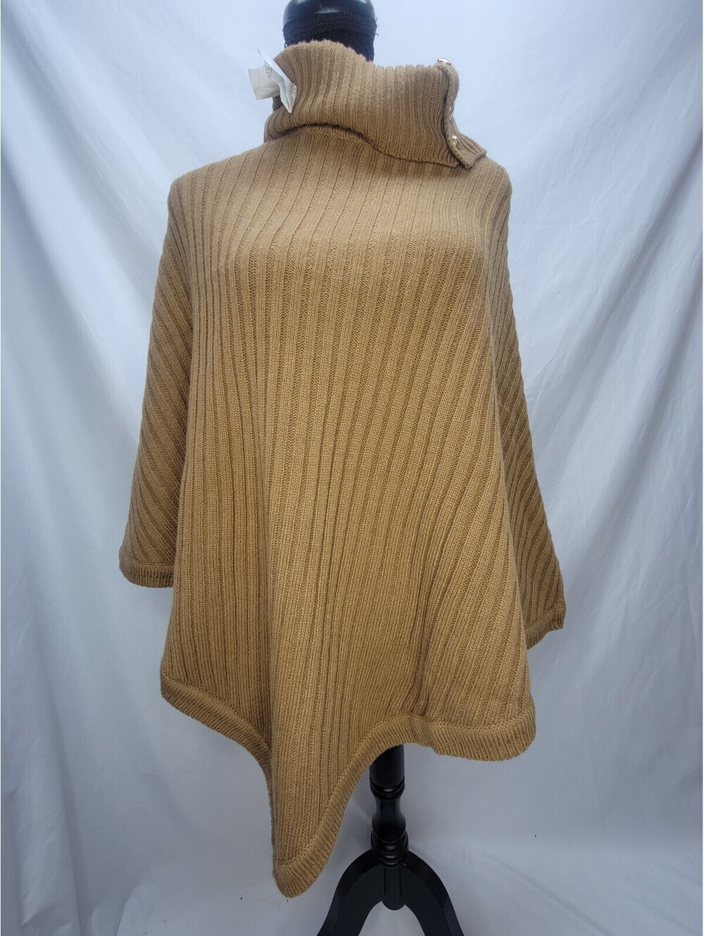 Michael Kors Women's Wide Rib Button Turtleneck Poncho Camel One size *READ*